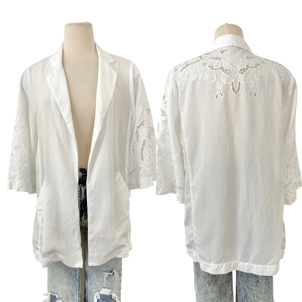 Kobi Halperin Torie Jacket Blazer Linen Blend Floral Eyelet Embroidery White M